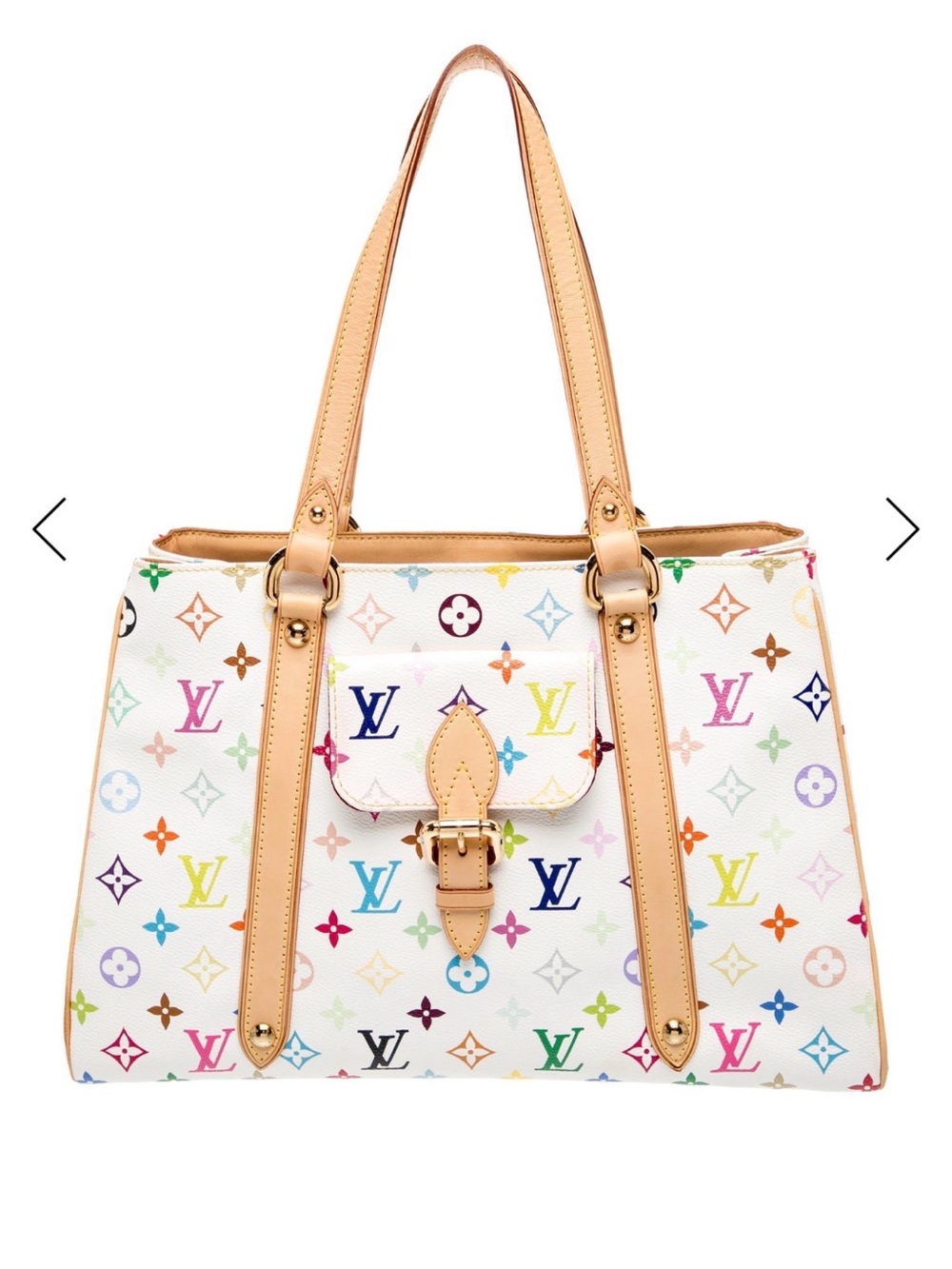 Louis Vuitton White Canvas Multicolor Monogram Tote with Tan Leather